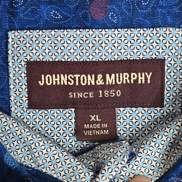 XL Johnston & Murphy Short Sleeve Shirt - Paisley Tear Drop With Contrast Sleeve - Picture 2 of 6